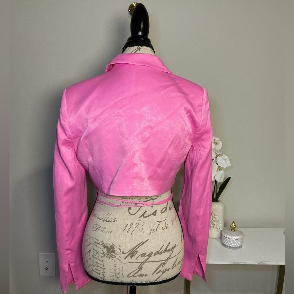 Zara Pink Cropped Blazer with Tie Detail - Picture 3 of 9